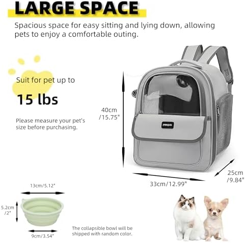 Cat Backpack Carrier for Travel & Hiking - Large Space, Durable & Breathable Pet Carrier for Cats & Small Dogs - Anti-Scratch, Escape-Proof Design (Grey, Large)