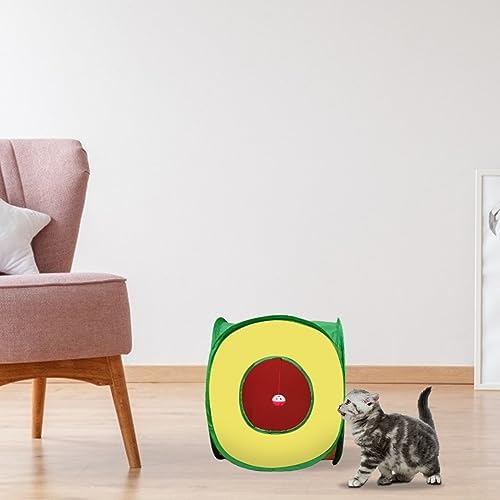 Andiker Cat Tunnel, Foldable Square Colorful Kitten Pop Up Tent Matches with Most Cat Tubes Polyester Kitten Tent with a Bell Ball 3 Holes Kitten Tubes to Hide Play (Square S)