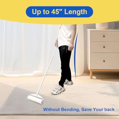 Large Lint Rollers for Floor Carpet, Sticky Floor Roller with 3 Extendable Long Handle for Pet Hair Removal, 9.45" Giant Lint Roller with 360 Sheets for Carpets, Beds, Cars, Clothing
