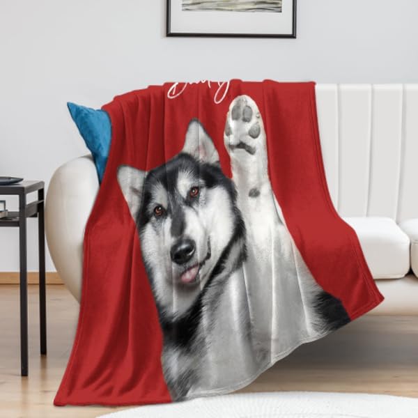 Personalized Dog Portrait Blanket, Custom Pet Blanket with Photo and Name, Customized Dog Cat Picture Blankets for Pet Lover, Birthday, Christmas, Pet Memorial Gift for Cat Dog Lovers 40"x50"