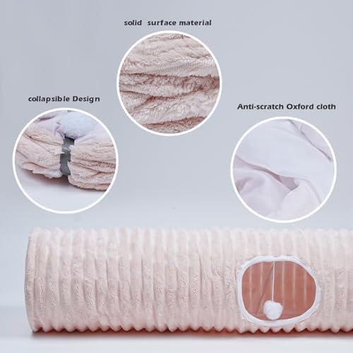 FORMYCATIE Luxurious Cat Tunnel,43" Straight Cat Tunnel Toys with Balls for Indoor,Collapsible Peekaboo Cave for Kitten（Pink Stripe）