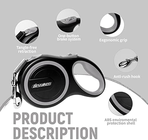 16 FT Retractable Dog Leash with No Tangle for Dog up to 44lbs, One-Handed Brake, with Non-Slip Handle, Strong Nylon Tape for Small and Medium Dogs