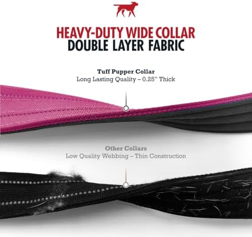 Tuff Pupper Heavy Duty Tactical Dog Collar | 1.5" Wide Ballistic Nylon | Reflective Stitching | Integrated ID Tag Holder | Stainless Steel Buckle | Padded Lining | Medium & Large Dogs (Pink, Large)