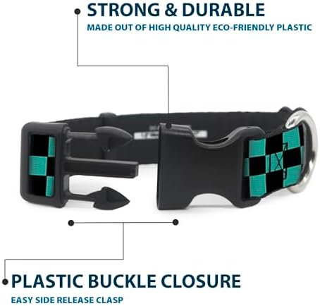 Buckle-Down Plastic Clip Collar - Checker Black/Teal - Small 9-15"