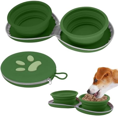 Collapsible Dog Bowls, 2-in-1 Pet Portable Travel Bowls Green