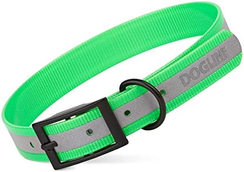 Dogline Biothane Translucent Reflective Waterproof Dog Collar Strong Coated Nylon Webbing with Black Hardware Odor- Proof for Easy Care Clean Fits Small Medium or Large Dogs - Green 3/4"W x 15"-18" L
