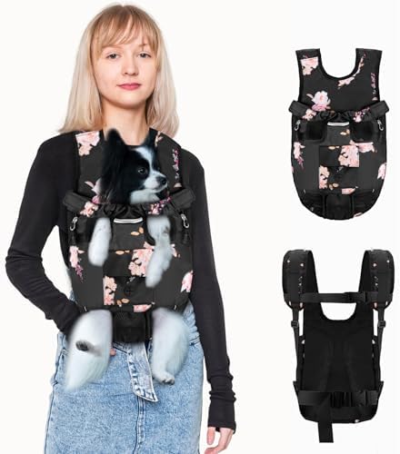 Petmolico Pet Dog Carrier Backpack, Adjustable Dog Legs-Out Front Backpack, Hands-Free Cat Pup Front Carrier Travel Bag, Easy-fit for Traveling Hiking for Small Medium Dogs, XL, Pink Rose