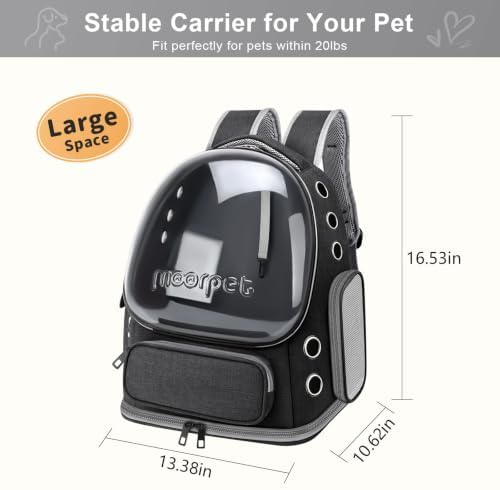 Cat Backpack Carrier, Breathable Cat Carrier Large Space Bubble Pet Backpack for Kitty Small Dog up to 20lbs, Transparent & Foldable Pet Carrier for Travel Hiking, Black