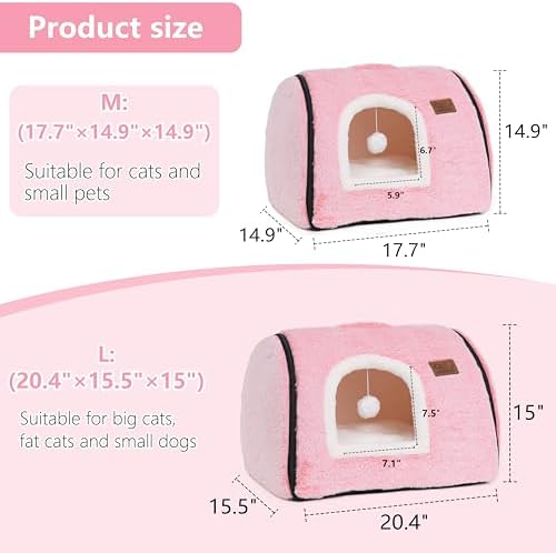 cat Bed cave-cat beds for Indoor Cats,Soft and Comfortable Cute cat Bed，cat House,with Removable Washable Cushioned Pillow,Enclosed pet Bed,Kitty pet hut、Hideaway,Small Large Dog Tent (Pink)