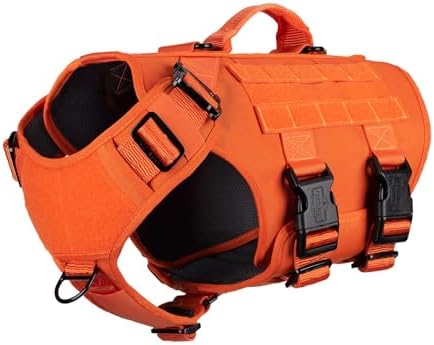ICEFANG GN3 Tactical Dog Harness with 6X Buckle,Dog Molle Vest with Handle,3/4 Body Coverage,Hook and Loop Panel for ID Patch,No Pulling Front Clip (L (28"-35" Chest), Orange)