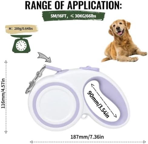 10-16FT,66LBS,Highly Reflective Retractable Dog Leash,M-Purple