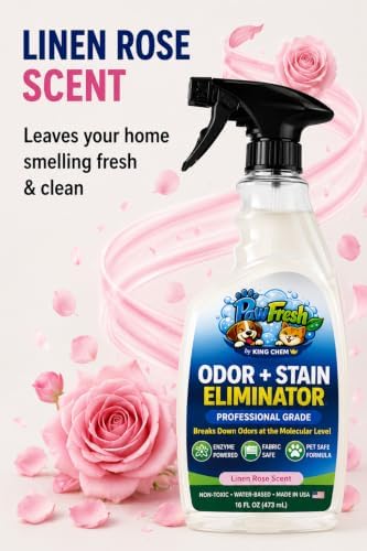 PawFresh Pet Odor & Stain Eliminator Spray, Linen Rose Scent, 16 oz