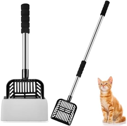 32 Inch Cat Litter Scooper Metal Long Handle Cat Litter Scoop, Black