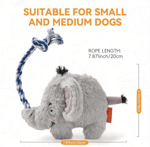 AUSCAT Plush Dog Rope Toy, Durable Squeaky Dog Toys for Puppy Small Medium Dogs (Not for Aggressive Chewers), Crocodile & Elephant & Flamingo