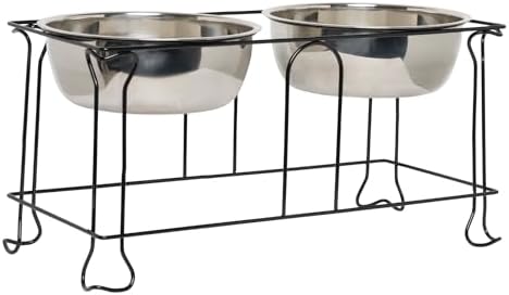 YML 10-Inch Wrought Iron Stand with Double Stainless Steel Feeder Bowls