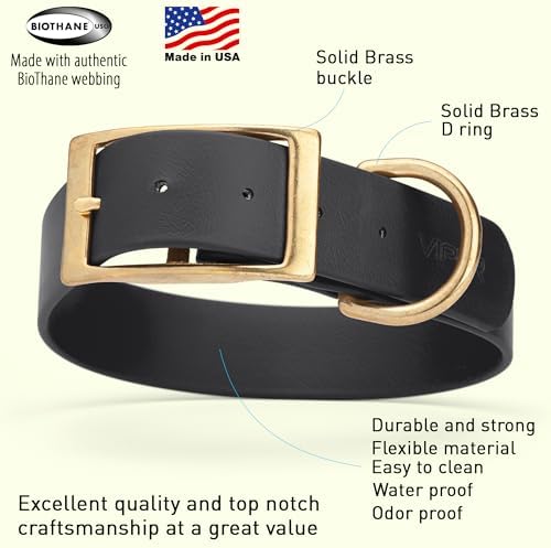 Viper Biothane Heavy Duty Waterproof Dog Collar Strong Coated Nylon Webbing w/Solid Brass Hardware Odor-Proof Easy to Clean High Performance Fits Small Medium or Large Dogs, Black