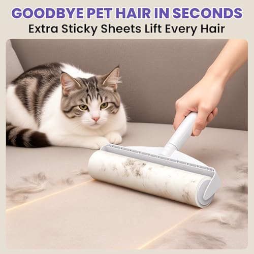DELOMO 9.45” Large Lint Roller for Pet Hair, Short Handle for Couches