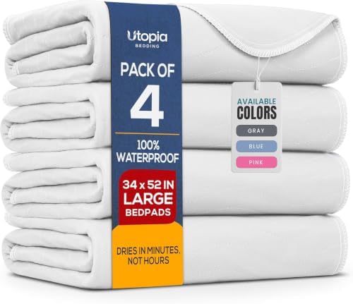 4 Pack Waterproof Reusable Heavy Absorbency Incontinence Bed Pads 34"x52"