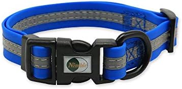 Nimble Reflective Waterproof Dog Collar Adjustable Odor Resistant Easy Clean Pet Collar for Small Medium Large Dogs Night Walking Outdoor Rainy Use (Small (9.45”-14.17”inches), Blue)