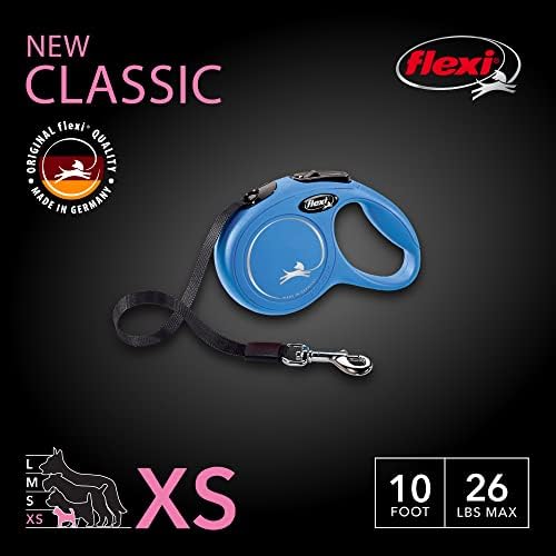 FLEXI® Classic XS Tape Retractable Dog Leash, 3-Finger Grip, 10 ft - Blue
