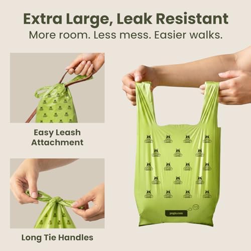 Pogi's Dog Poop Bags with Handles, Unscented, 300 Large Bags, Extra Thick