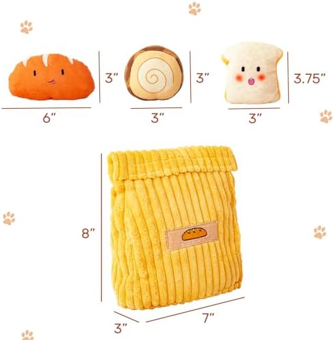 Hollypet Squeaky Hide and Seek Dog Toys for Small and Medium Dogs, Bread