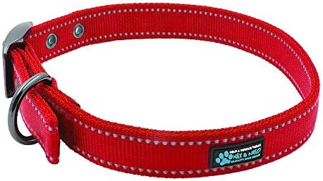 Max and Neo MAX Reflective Metal Buckle Dog Collar - We Donate a Collar to a Dog Rescue for Every Collar Sold (Large, RED)