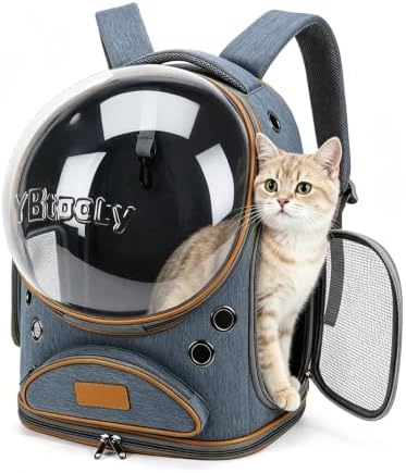 Cat Backpack Carrier, Breathable Cat Carrier Large Space Bubble Pet Backpack for Small Dog and Large cat up to 18lbs, Transparent & Foldable Pet Carrier for Travel Hiking (Blue)