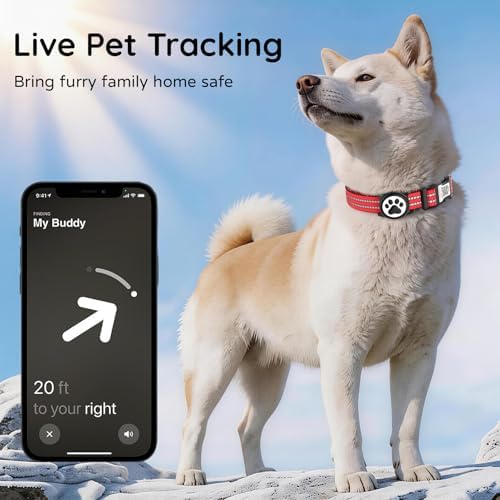 Waterproof AirTag Dog Collar with QR Code Dog Tag, Red L