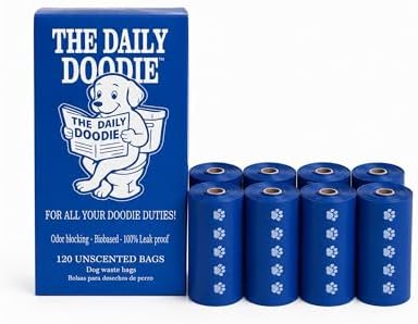 Premium Dog Poop Bags, Home Compostable — TÜV Austria OK Compost HOME Certified, 25 Micron Extra Thick & Leak-Proof, 120 Unscented Bags (8 Rolls), Large 9x13 Inch