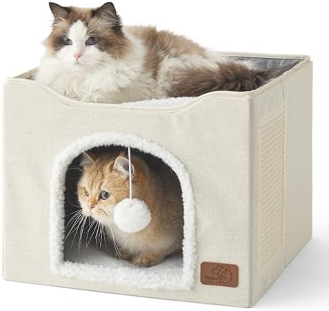 Bedsure Cat House Bed for Indoor Cats with Fluffy Ball and Scratch Pad