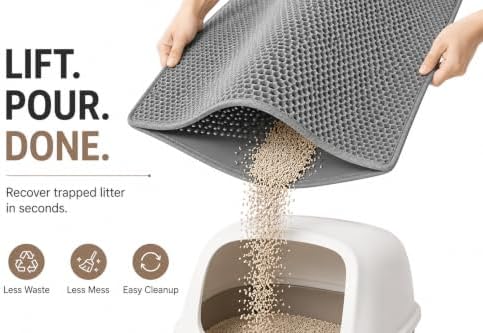 Paw Ballet Cat Litter Mat, Double-Layer Honeycomb Litter Trapping Mat, Waterproof & Non-Slip EVA Cat Litter Box Mat, Extra Large 35.5 × 23.5 Inches