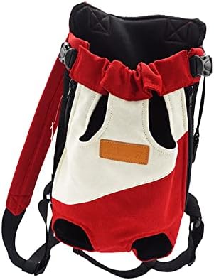 Pet Carrier Backpack Cat Chest Bag Portable Shoulder Strap Front Carrier Legs Out for Walking Hiking Camping (M Red White)