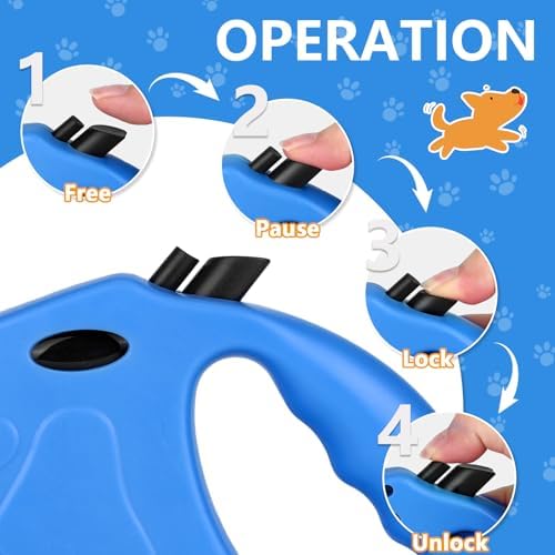 Retractable Dog Leash, 16ft Dog Walking Leash for Small Dogs up to 77lbs, Non-Slip Handle - Blue