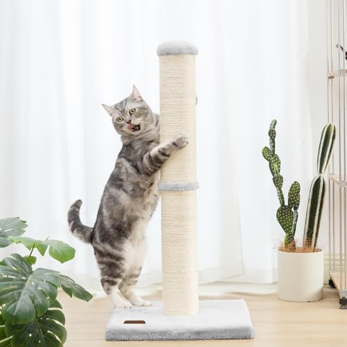 Karolpar 34inch Cat Scratching Post with Natural Sisal Rope 4.3Inch Large Diameter Scratcher Post Tree for Indoor Cats Grey