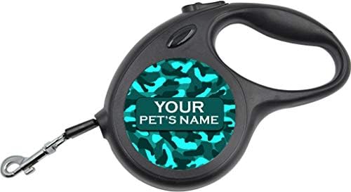 Camo Retractable Dog Walking Leash | Personalized w/Your Pet's Name (Turquoise)