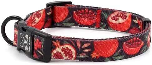 KIKI & RIKI Soft Nylon Dog Collar for Medium Dogs, Adjustable, Quick-Release Buckle, Size M (Neck 13.0-20.9"), Black & Red Artist-Designed Print