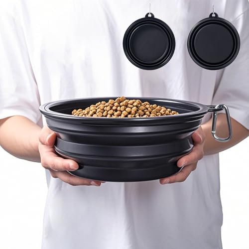 Extra Large Dog Bowl Pet Collapsible Bowls, 2 Pack Collapsible Dog Water Bowls for Large Dogs, Portable Pet Feeding Water Dish for Walking Parking Traveling with 2 Carabiners (Black+Black, Jumbo)