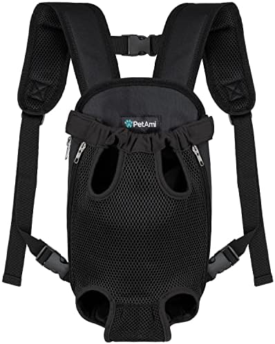 PetAmi Dog Carrier Backpack, Adjustable Dog Pet Cat Front Carrier Backpack | Ventilated Dog Chest Carrier for Hiking Camping Travel, Sling Bag for Small Medium Dog Cat Puppies, Small, 5-9 lbs, Black