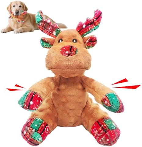 Squeaky Dog Toys, Stuffed Large Dog Toys to Keep Them Busy, Interactive Plush Chew Toys with Crinkle Paper, Tough Pet Animal Toys for Small Medium Large (Red D)