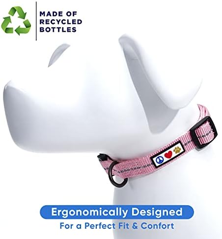 Pawtitas Recycled Dog Collar with Reflective Stitched Puppy Collar Made from Plastic Bottles Collected from Oceans Small Pink Cherry Blossom