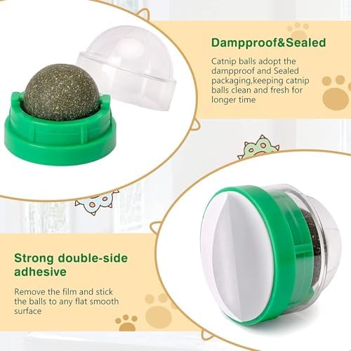 3 Pack Catnip Balls, Catnip Ball for Cats Wall, Edible Kitty Toys for Cats Lick, Safe Healthy Kitten Chew Toys, Teeth Cleaning Dental Cat Toys, Cat Wall Treats (1, Green)