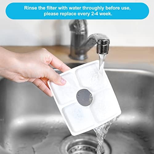 SEISSO Cat Fountain Filter Replacement, Cat Water Filters with Three Stage Filtration System for 84oz/ 2.5L Automatic Pet Fountain Dog Water Dispenser, 8 Packs