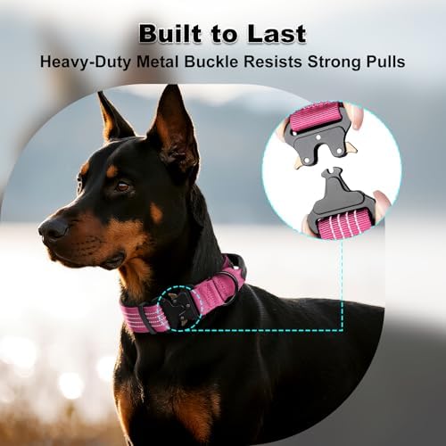 Plutus Pet Tactical Dog Collar with Pocket for AirTag, Pink, S