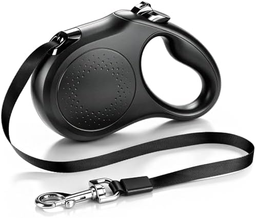 Retractable Dog Leash, 16 FT Strong Nylon Tape for Small and Medium Dogs up to 55 lbs, 360° Tangle-Free Design, One-Hand 3-Mode Brake & Lock, Ergonomic Non-Slip Handle, Black