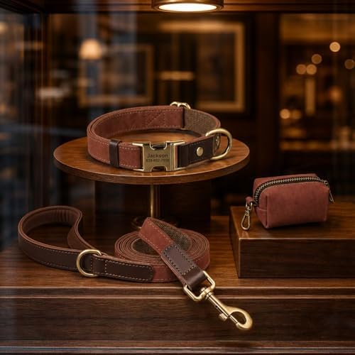 Personalized PU Leather Dog Collars,Quick Release Buckle,Brown,L
