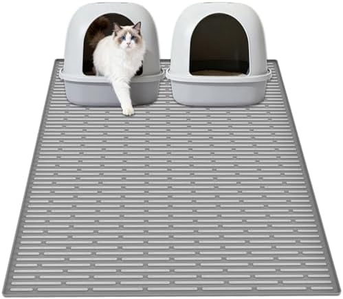 XXL Extra Large Silicone Cat Litter Trapping Mat for Scatter Control, 40"x30"(100cmx75cm) Waterproof Kitty Litter Box mat for Floor, Soft on Kitty Paws, Easy to Clean, Light Gray