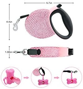 Pink Rhinestone Bling Retractable Dog Leash for Small Dogs, Pet Cat Leash