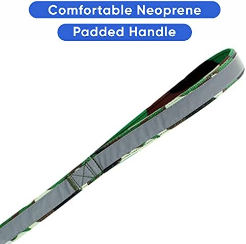 Pawtitas Personalized Camo Green Dog Leash 6 ft Custom ID Lead for Dogs & Puppies Reflective Comfortable Padded Handle Embroidered Name & Phone Number