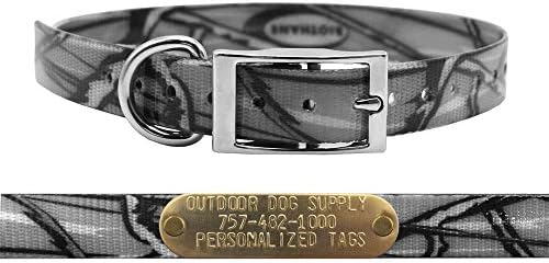 Waterproof D-Ring Dog Collar w Custom Name Tag 3/4x15, Gray Camo